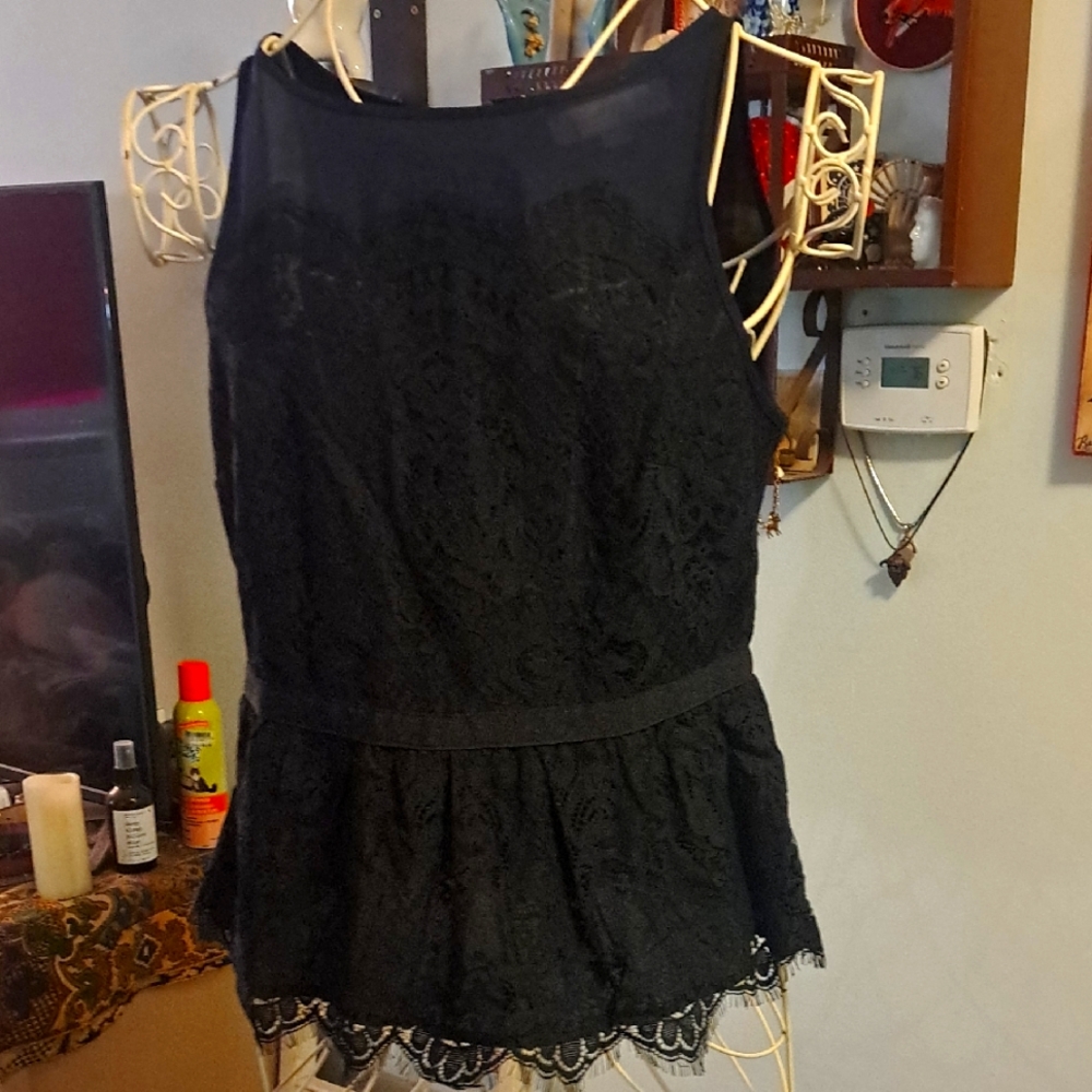 LOFT Black & Blue Sleeveless Peplum Top, Sz 6p